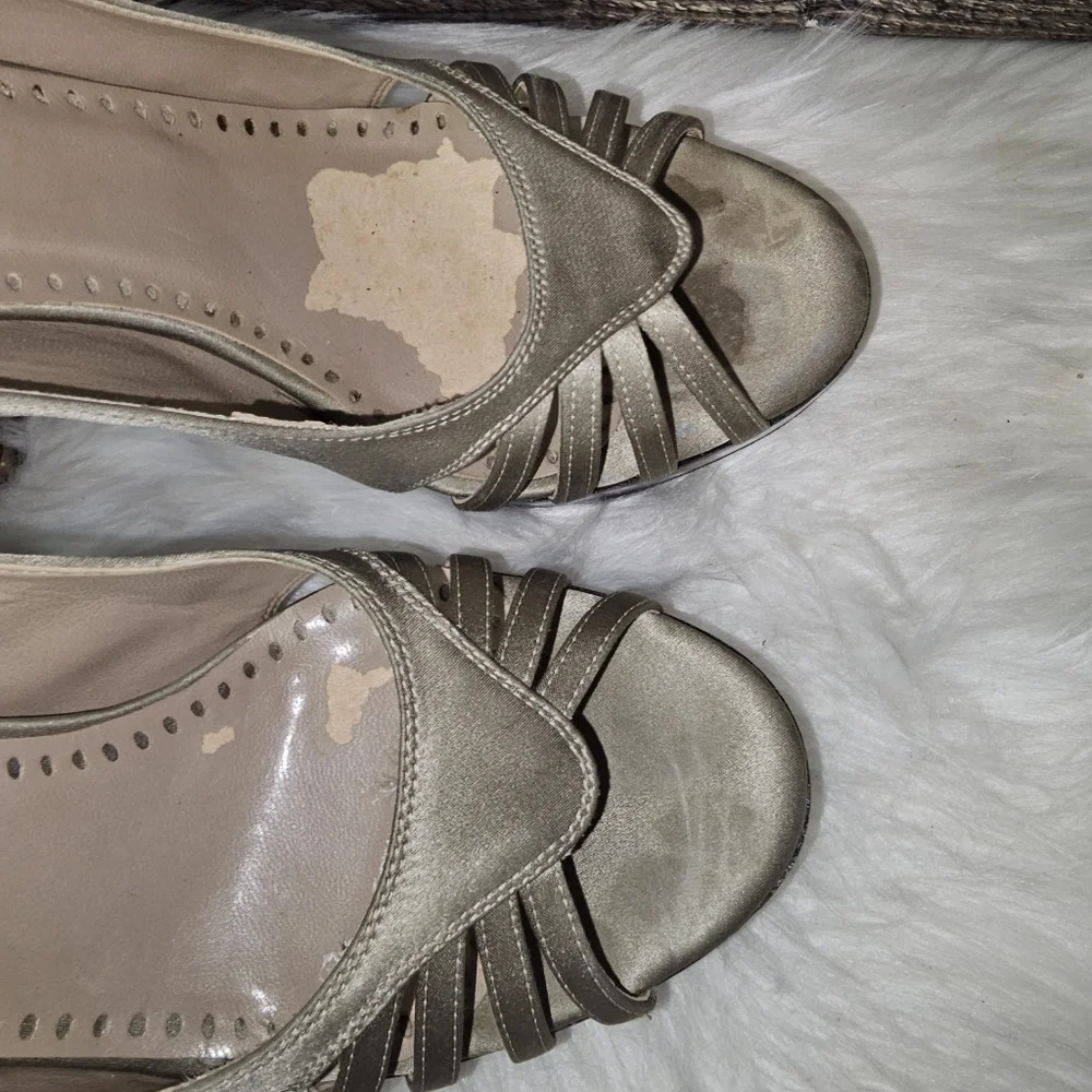 Stella McCartney Taupe Silk Wooden Heel Platform Pumps EU 38 - Picture 7 of 16
